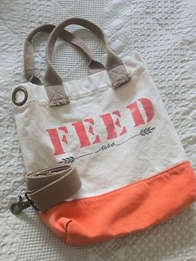 FEED USA Canvas Tote Bag in Cream and Orange